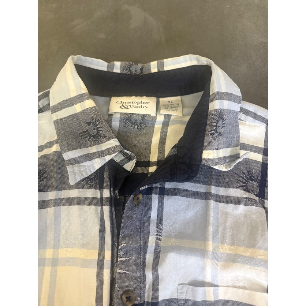 Blue Plaid Sunburst Embroidered Button Down Shirt